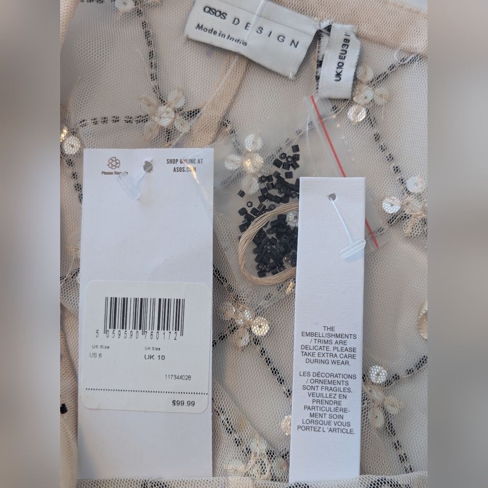 NWT SET ASOS Design Feather Trim Corset Crop Top & Diamante Mesh Flare Pant 6 US - Picture 11 of 11